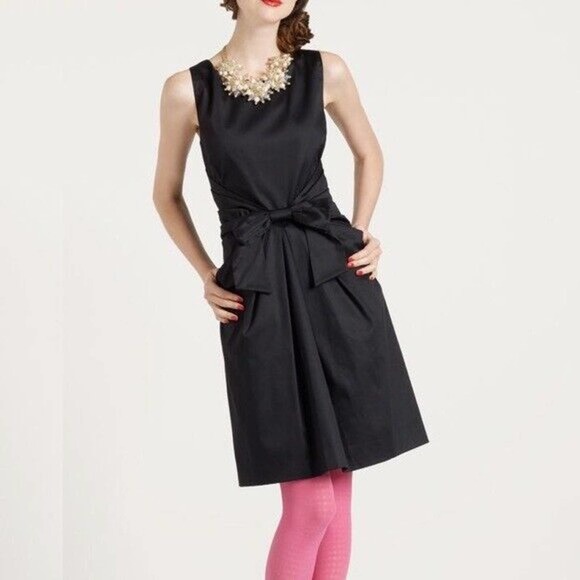 Kate Spade Jillian Black Bow Waist A Line Flared Dress Size 4 Cocktail Party - Picture 2 of 8